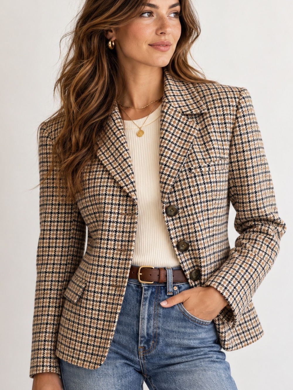 Vintage 80s Pure Wool Houndstooth Blazer JH Collectibles Heritage Academia Large